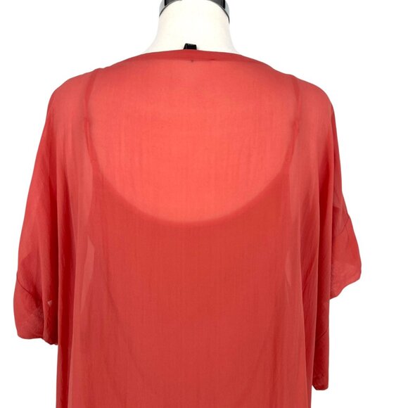 Eileen Fisher Sheer Overlay Top Tunic Length Short Sleeve Rust Peach Size Large - Picture 5 of 10